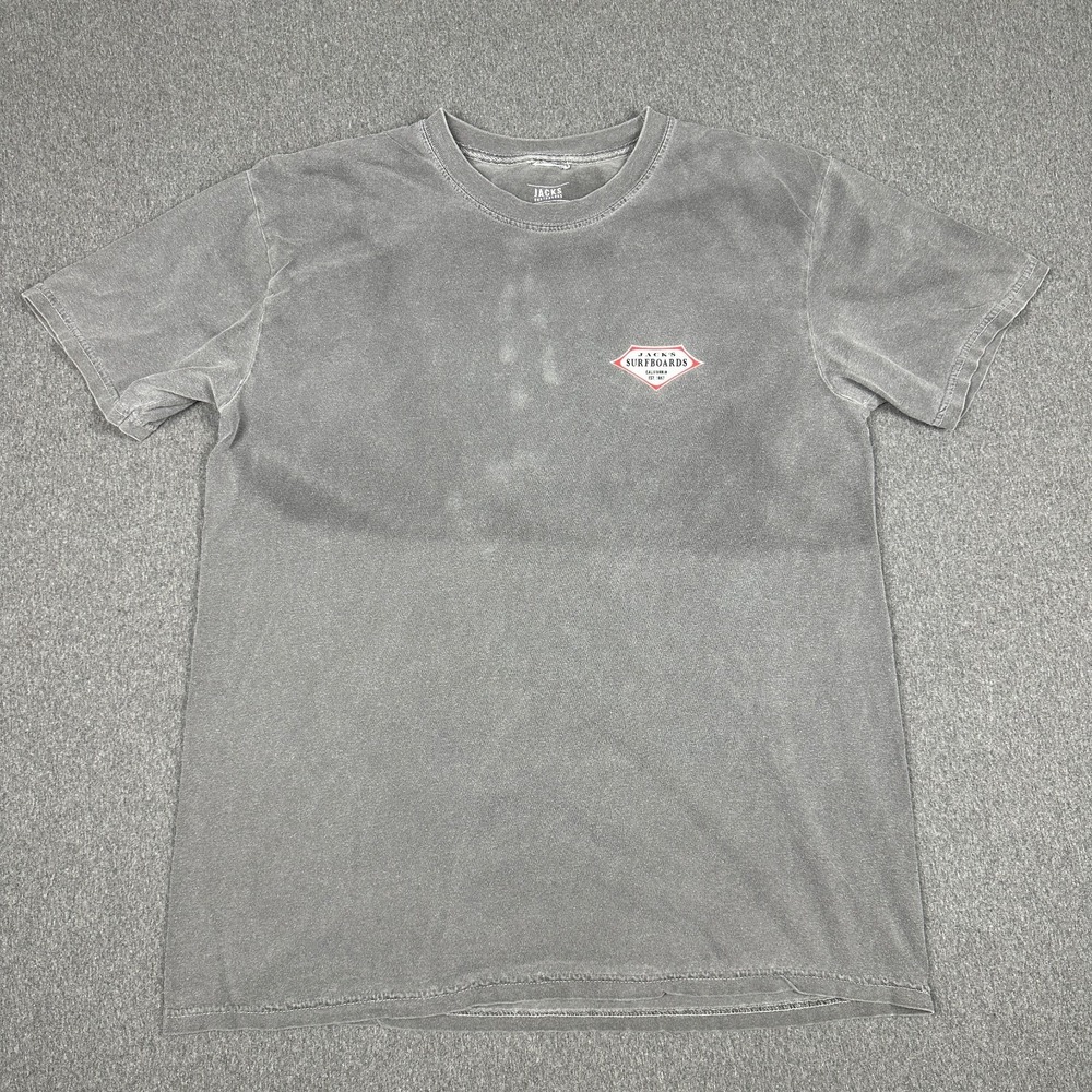 Jack's Surfboards T-Shirt Mens L Gray Mineral Wash California Surf Wave Logo Tee - Picture 1 of 7
